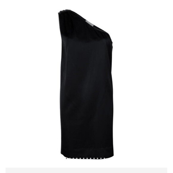 Stella McCartney One Shoulder Black Satin Mini Holiday Party Dress  Size 4 - Picture 3 of 11